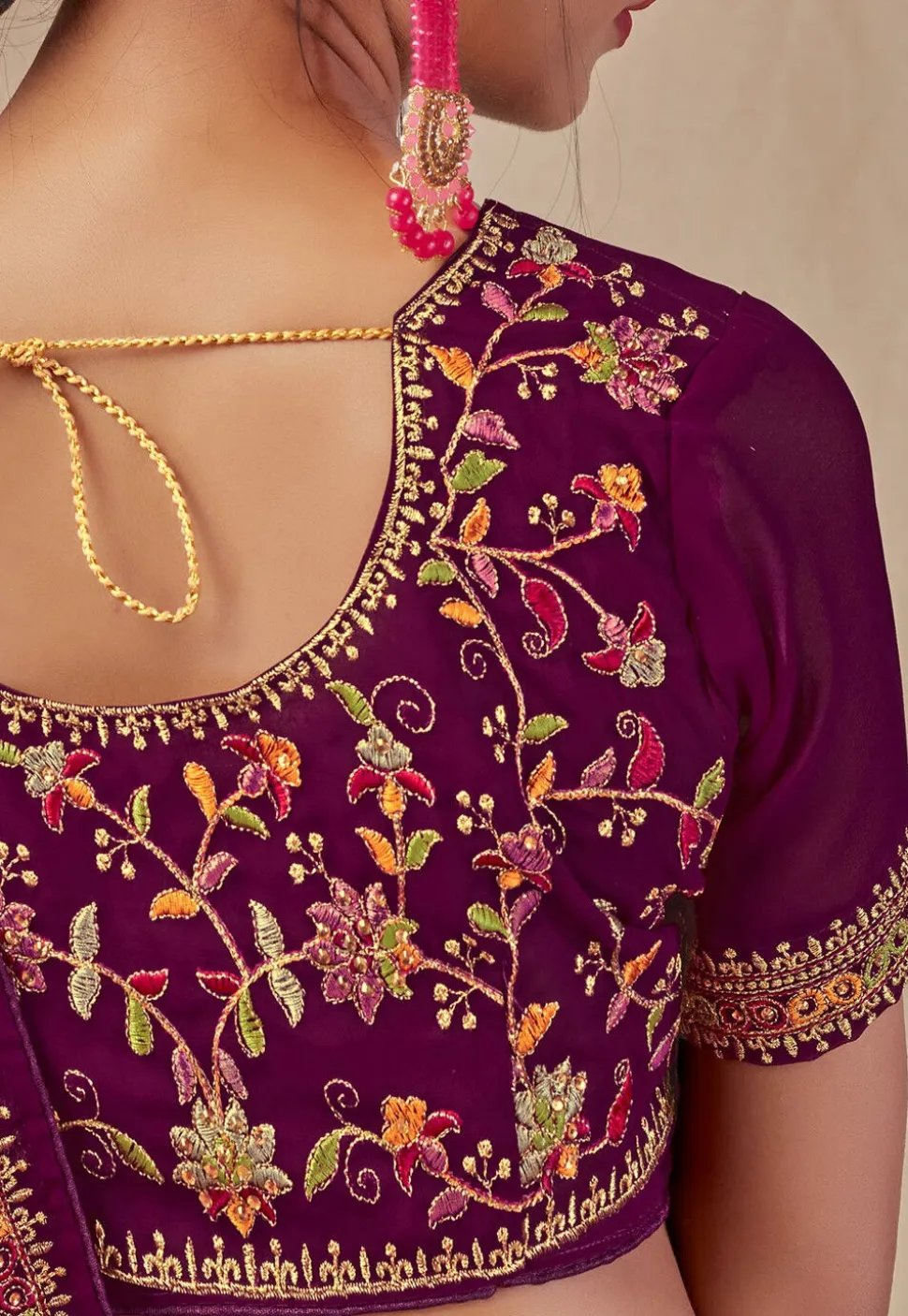 Embroidered Georgette Saree in Purple