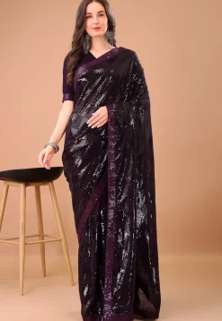 Embroidered Georgette Saree in Purple