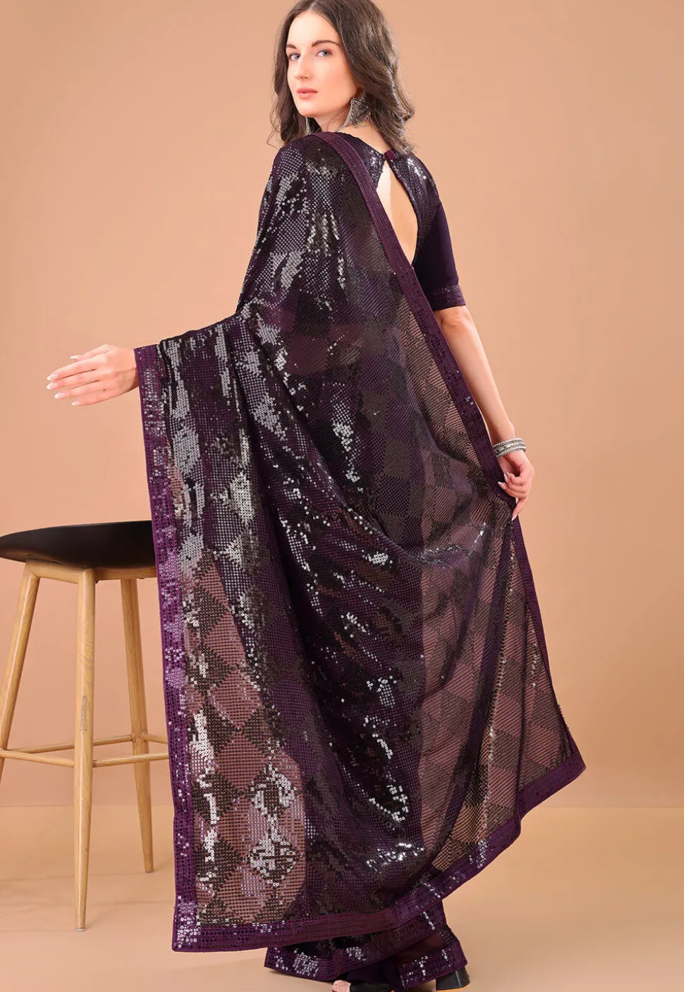 Embroidered Georgette Saree in Purple