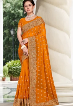 Embroidered Georgette Saree in Orange