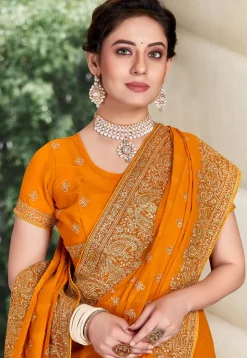 Embroidered Georgette Saree in Orange