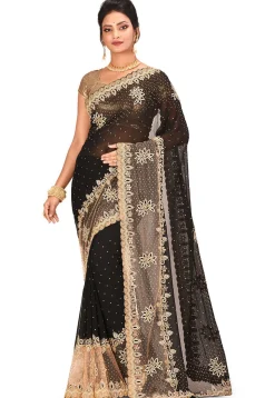 Embroidered Georgette Saree in Black