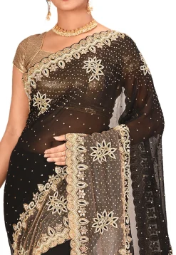 Embroidered Georgette Saree in Black