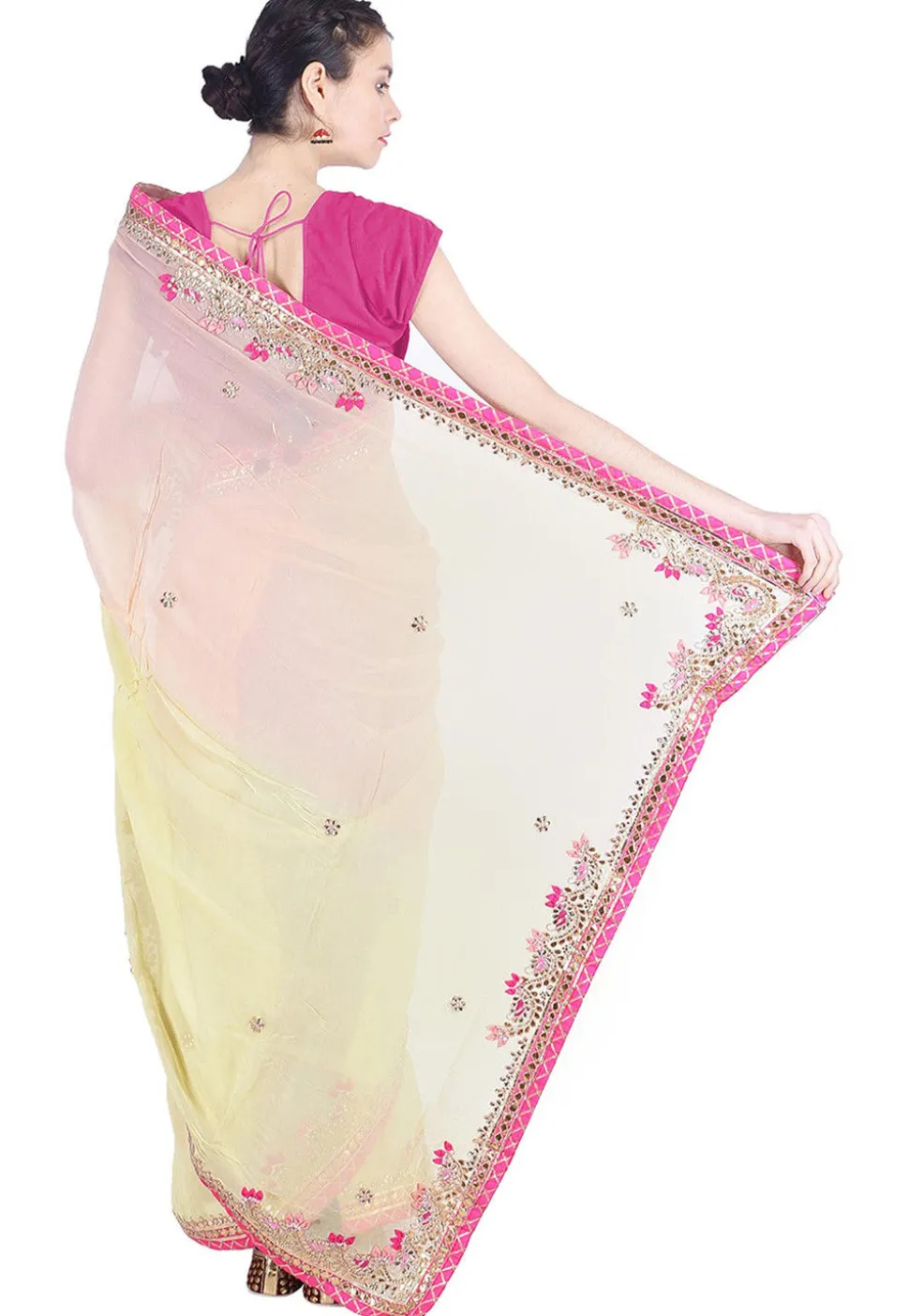 Embroidered Georgette Saree in Light Yellow