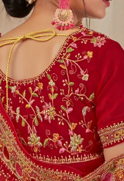 Embroidered Georgette Saree in Red