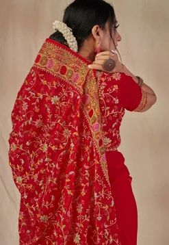 Embroidered Georgette Saree in Red