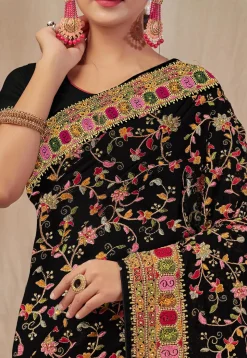 Embroidered Georgette Saree in Black