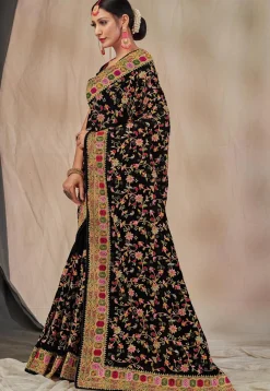 Embroidered Georgette Saree in Black