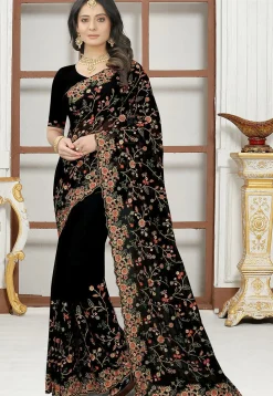 Embroidered Georgette Saree in Black