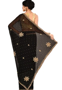 Embroidered Georgette Saree in Black