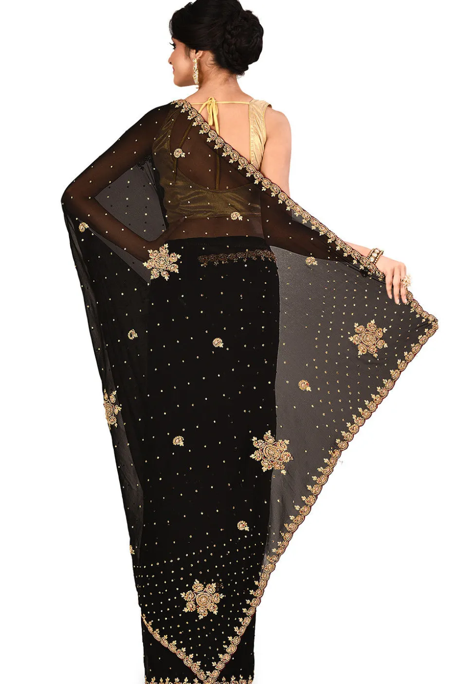 Embroidered Georgette Saree in Black