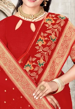 Embroidered Georgette Saree in Red