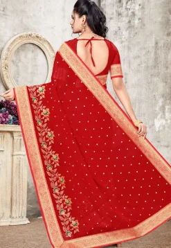 Embroidered Georgette Saree in Red