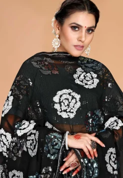 Embroidered Georgette Saree in Black