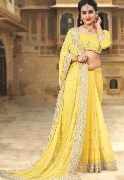 Embroidered Georgette Saree in Yellow