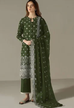 Embroidered Georgette Scalloped Pakistani Suit in Olive Green