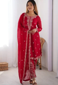 Embroidered Georgette Scalloped Pakistani Suit in Pink