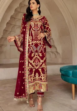 Embroidered Georgette Scalloped Pakistani Suit in Red