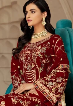 Embroidered Georgette Scalloped Pakistani Suit in Red