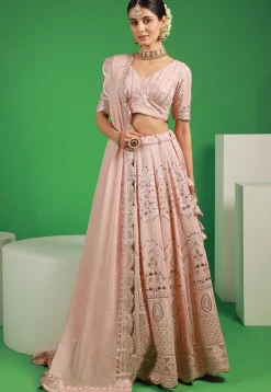 Embroidered Georgette Scalloped Lehenga in Light Pink