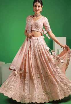 Embroidered Georgette Scalloped Lehenga in Light Pink