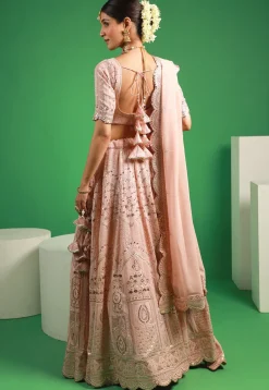Embroidered Georgette Scalloped Lehenga in Light Pink