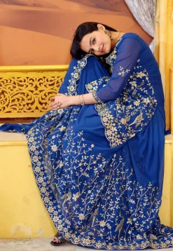 Embroidered Georgette Scalloped Lehenga in Teal Blue