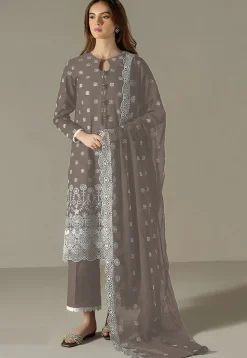 Embroidered Georgette Scalloped Pakistani Suit in Grey