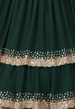 Embroidered Georgette Scalloped Lehenga in Dark Green