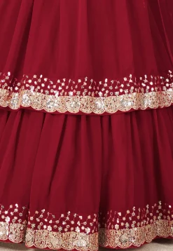 Embroidered Georgette Scalloped Lehenga in Red