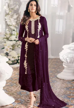 Embroidered Georgette Scalloped Pakistani Suit in Purple