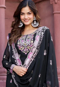Embroidered Georgette Scalloped Pakistani Suit in Black