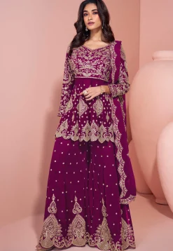 Embroidered Georgette Scalloped Pakistani Suit in Purple