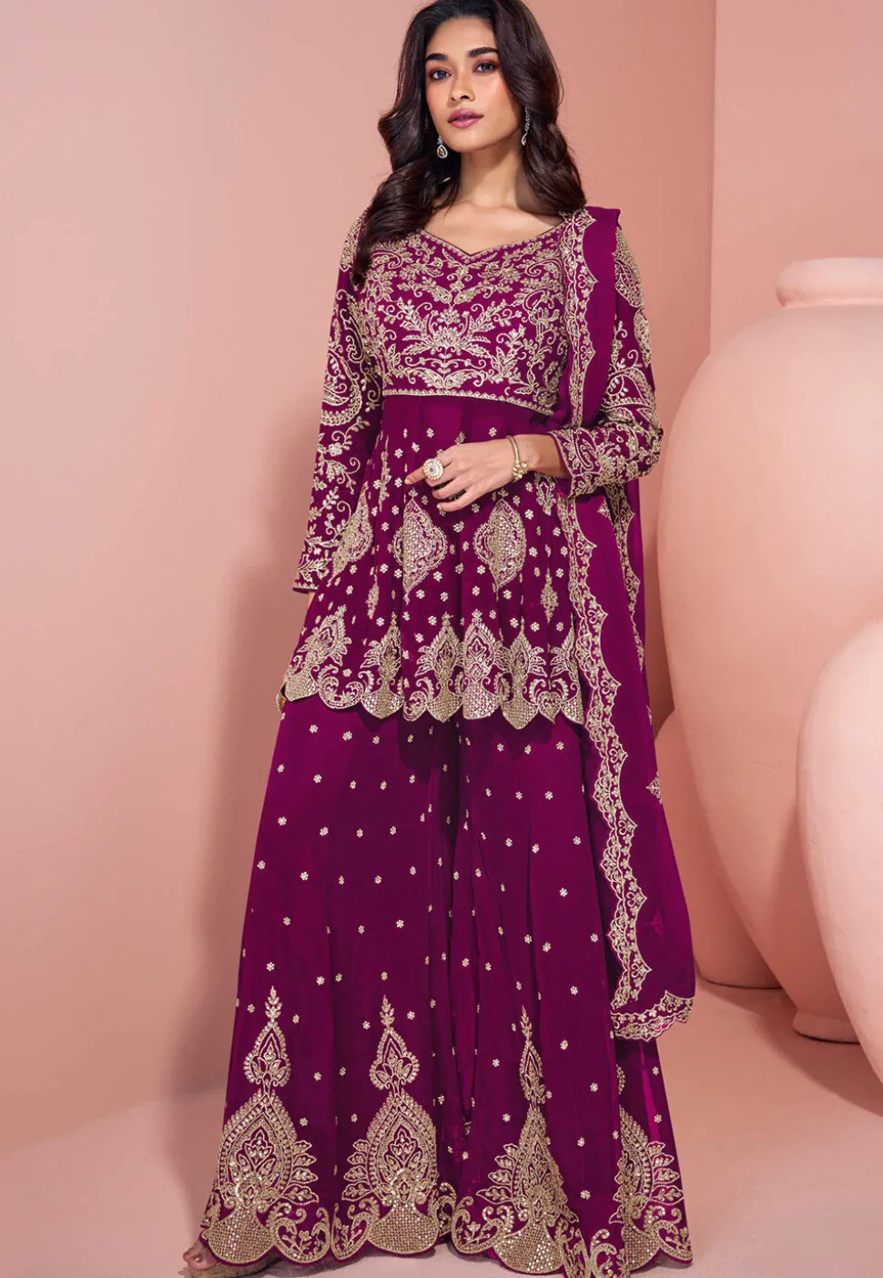 Embroidered Georgette Scalloped Pakistani Suit in Purple