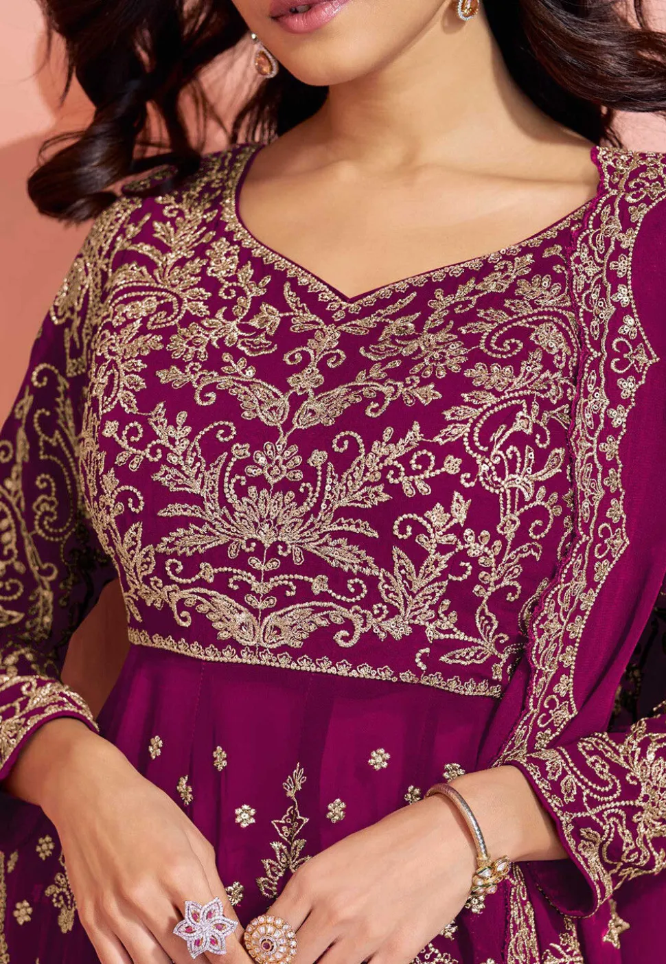 Embroidered Georgette Scalloped Pakistani Suit in Purple
