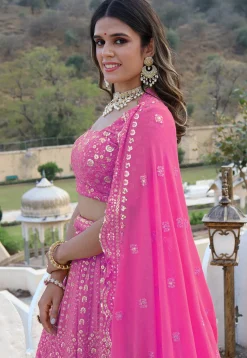 Embroidered  Georgette Scalloped Lehenga in Pink