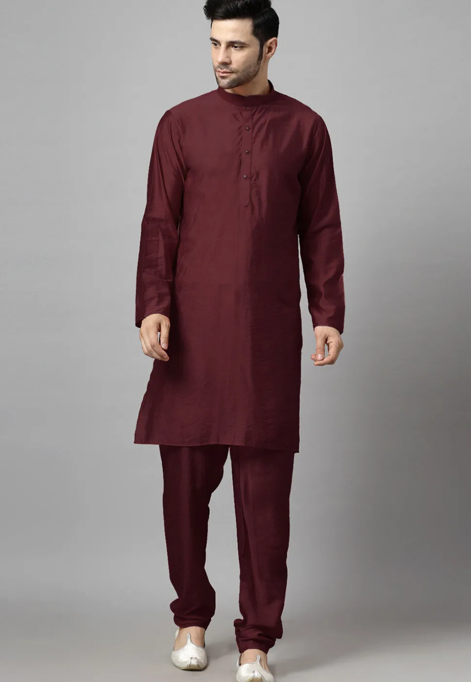 Embroidered Georgette Sherwani in Wine