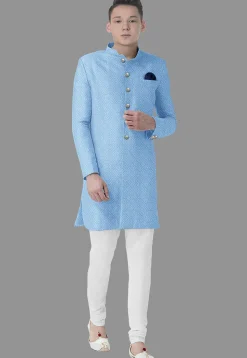 Embroidered Georgette Sherwani in Sky Blue