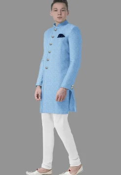 Embroidered Georgette Sherwani in Sky Blue