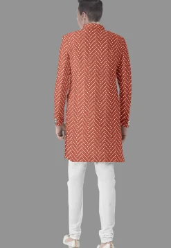 Embroidered Georgette Sherwani in Rust