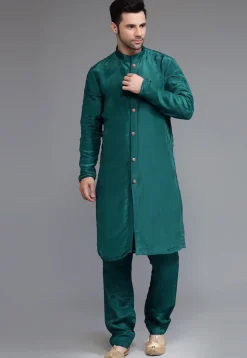 Embroidered Georgette Sherwani in Teal Green