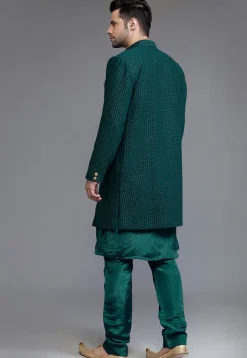 Embroidered Georgette Sherwani in Teal Green