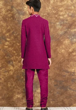 Embroidered Georgette Sherwani in Magenta