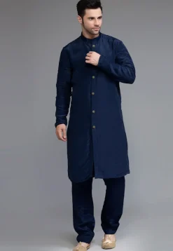 Embroidered Georgette Sherwani in Navy Blue