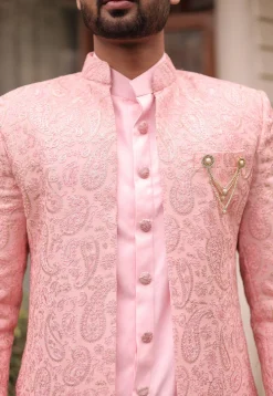 Embroidered Georgette Sherwani in Pink