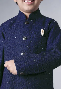 Embroidered Georgette Sherwani Set in Navy Blue