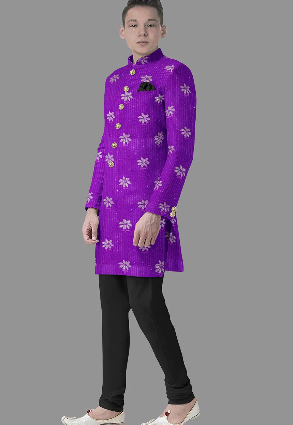 Embroidered Georgette Sherwani in Violet