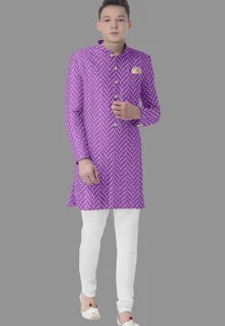 Embroidered Georgette Sherwani in Purple