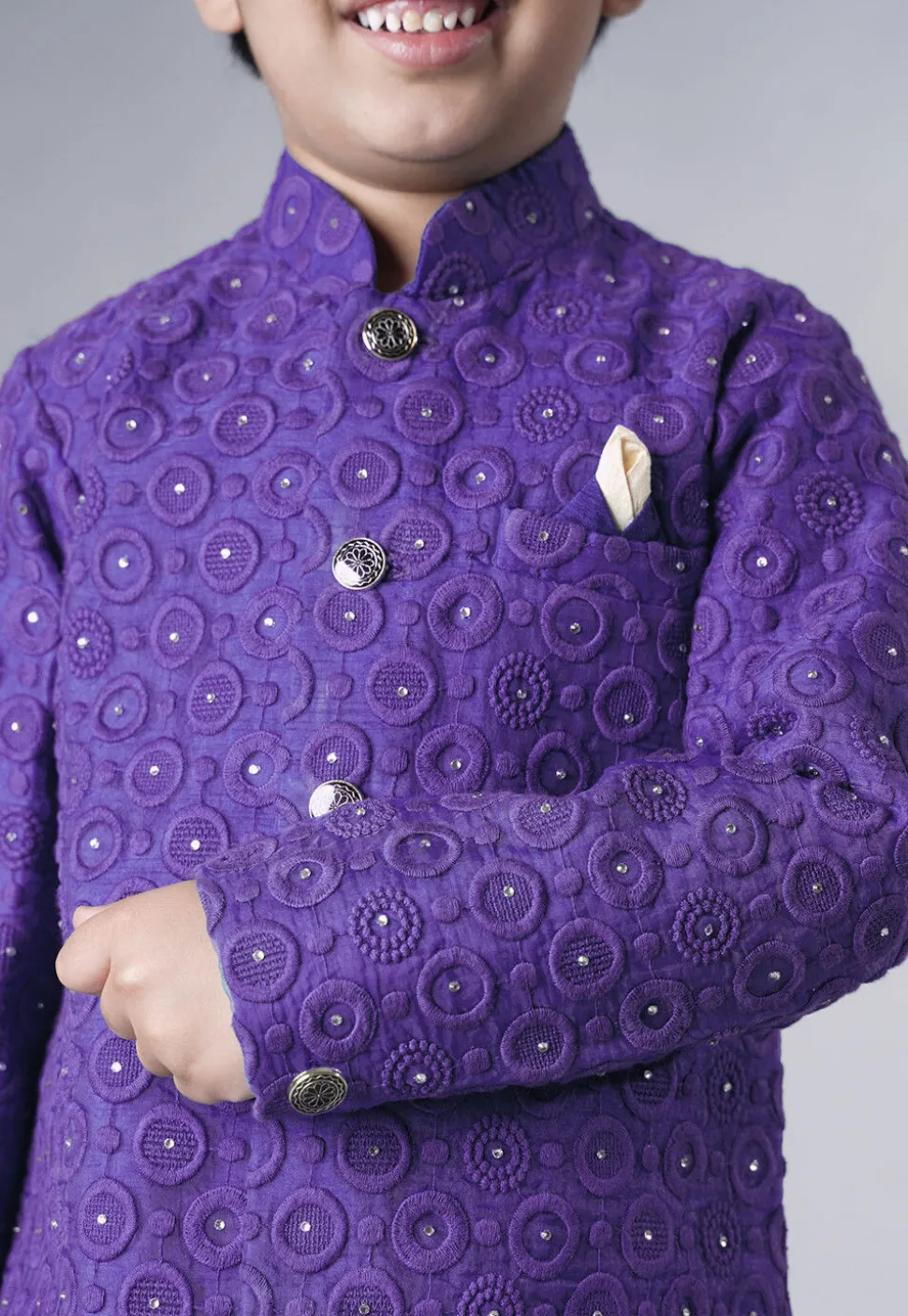 Embroidered Georgette Sherwani Set in Dark Purple