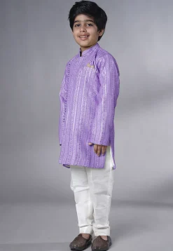 Embroidered Georgette Sherwani in Light Purple